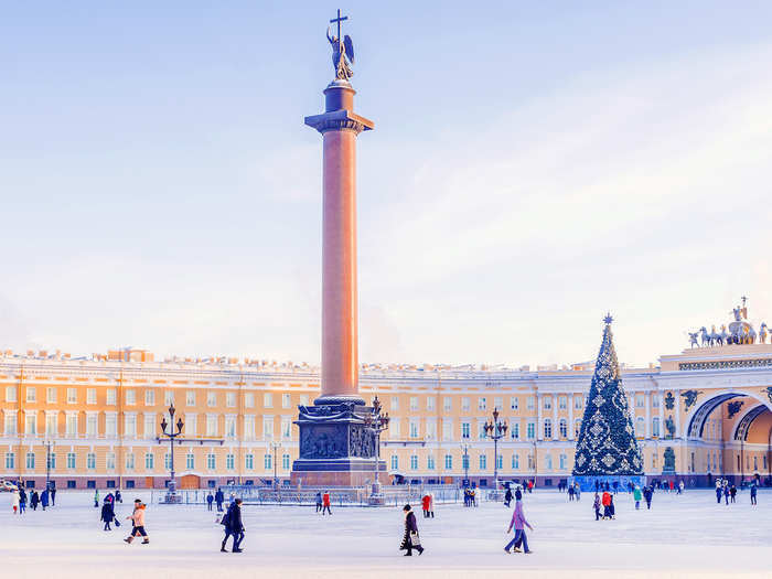 Try ice skating at the Palace Square. The square is home to two of St Petersburg