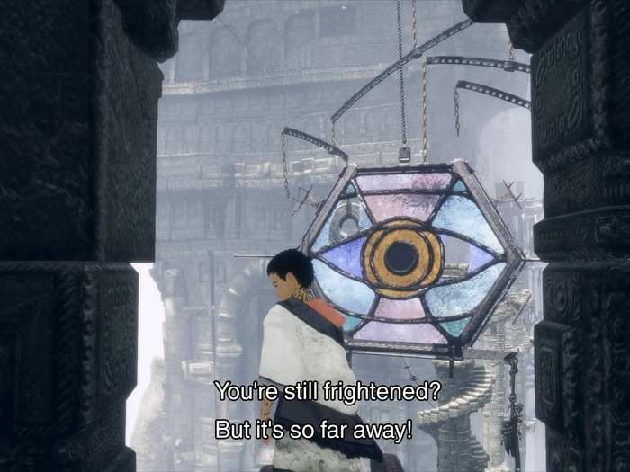 Similarly, Trico is dependent on you to get rid of these creepy eye-shaped stained glass structures. He