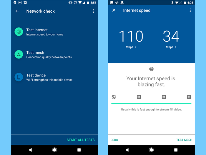 To make sure everything is working properly and well, Google added a useful Network Check feature that tests the internet speeds coming in and out of your primary unit, the connection between the units themselves, and the signal strength between your mobile device and the units.