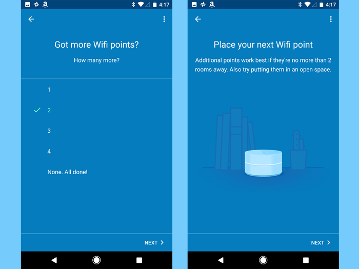 Then came the time to add a Google Wifi satellite unit upstairs so I could get a fast, strong WiFi signal upstairs. I simply had to tell the app that I wanted to connect another unit and continue following the instructions.