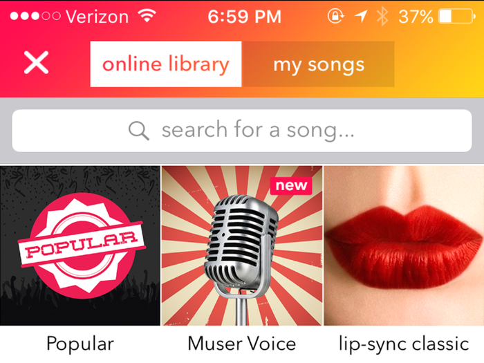 Musical.ly hosts an online library of the top hits to choose from.