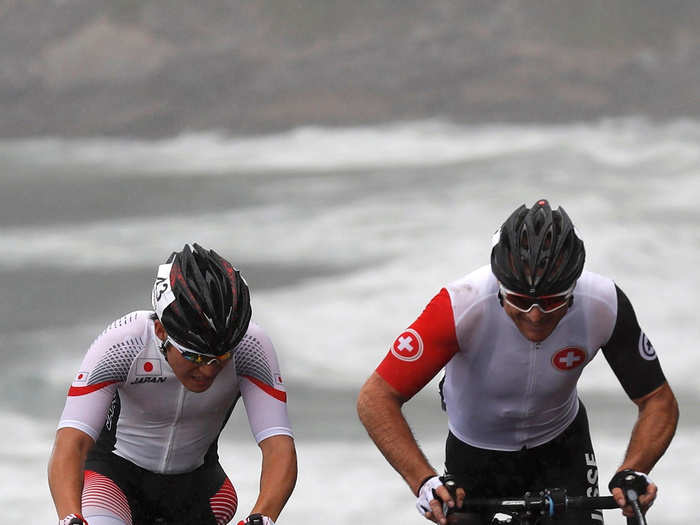 Roger Bolliger (right) of Switzerland and Shota Kawamoto of Japan compete.