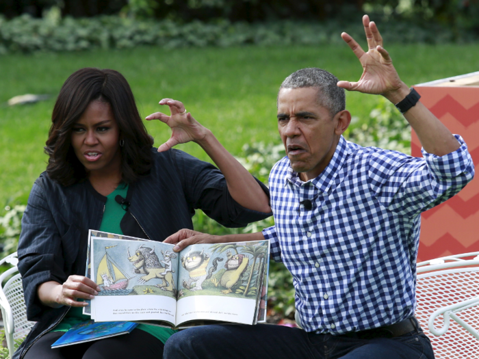 President Barack Obama and first lady Michelle Obama perform a reading of the children