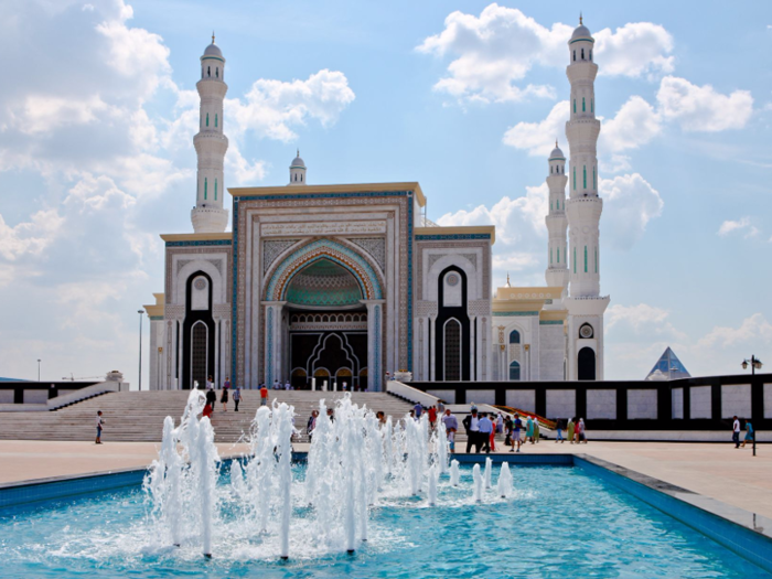 More familiar are the towering palaces that loom over their surrounding landscapes, like the Hazrat Sultan Mosque, widely considered a jewel in Kazakhstan