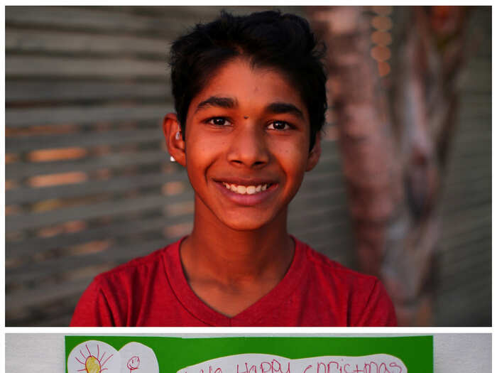 Ten-year-old Taj lives in Encinitas, California, and is asking Santa for fruit trees and a leaf blower to help clean his garden.