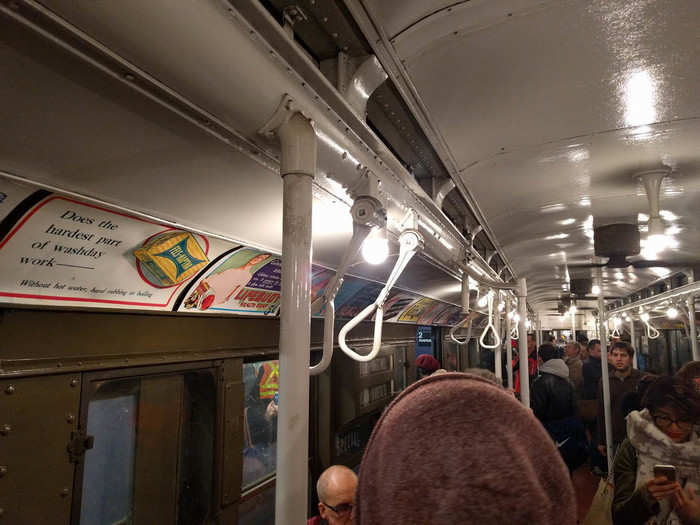 The light bulbs have all been replaced, and the ceiling fans are all running (pushing air out of the vents along the top of the car).