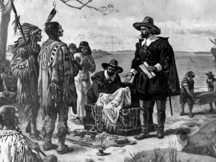 Dutch colonial Director-General Peter Minuit purchased the land from the Lenape for 60 guilders (the Dutch currency at the time) — which would be about $1,000 in today