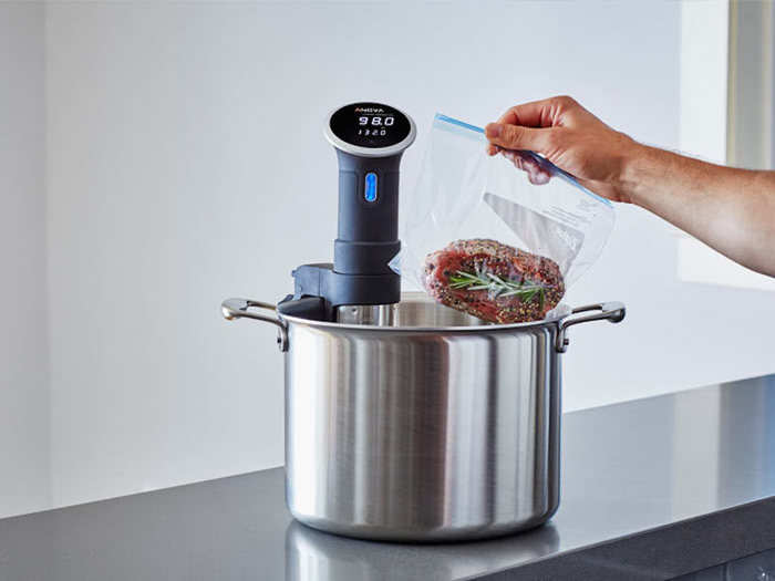 A sous vide machine that cooks meat evenly.