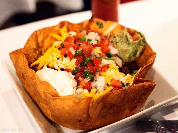 The Taco Bowl is a mess of vaguely passable Mexican-esque components, slightly elevated by a fresh and crunchy bowl. It was… fine. For $8, we