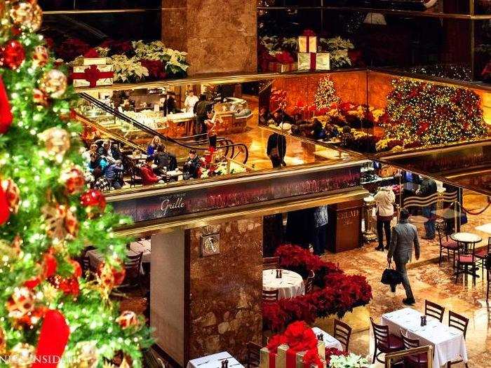 We took the opportunity to explore the labyrinthine atrium a bit more and check out the holiday decorations. (While Trump himself has said that people will only say "Merry Christmas" under his presidency, our waiter wished us "happy holidays.")