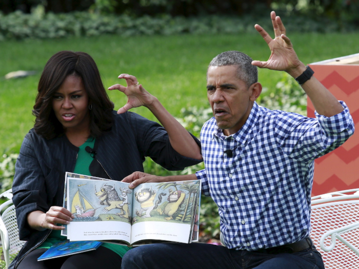 U.S. President Barack Obama and first lady Michelle Obama perform a reading of the children