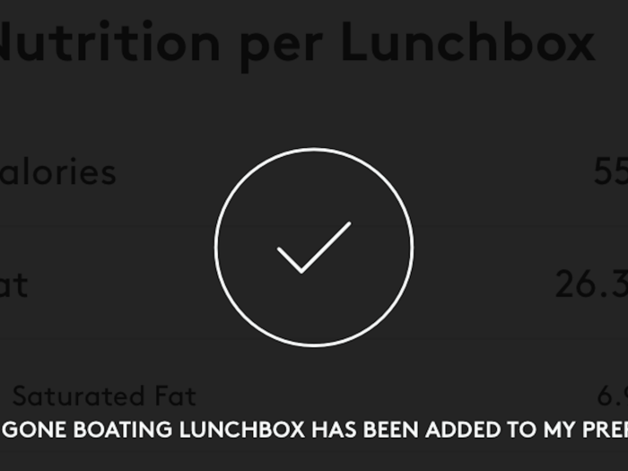 I chose a "fast" box called "Gone Boating," which included zucchini topped with hummus, tomatoes, mozzarella, and basil, and apples with peanut butter as sides. Once selected, the recipe was added to another section of the app, called "My Prep."