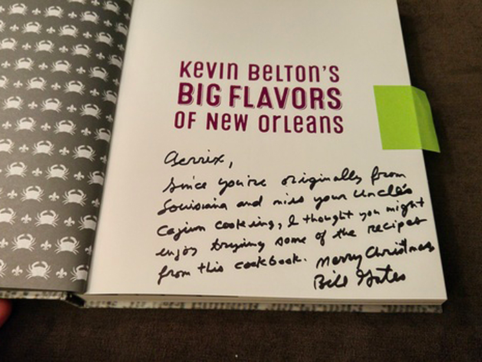 And he got her a Cajun cookbook because he read her profile where it says she