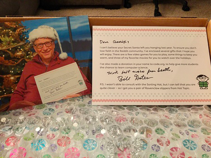 First thing she saw was his photo and a signed note from him to verify that Bill Gates really was her Secret Santa.