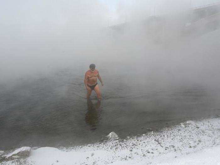 Nikolai Bocharov, 77, discovered his love for cold-water swimming while serving in the military in Germany. "My wife doesn