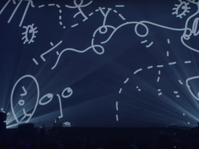 His recent performance at Art Basel in Miami was done in collaboration with a visual artist, Shantell Martin: