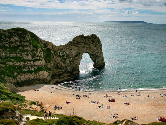 14. The picturesque rock formation at Lulworth Cove in Dorset featured in the 2013 film "World War Z."