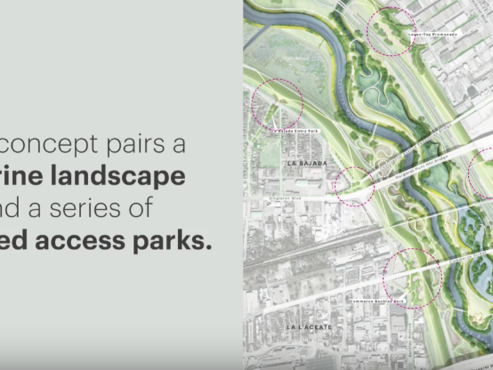 The areas most at-risk for water, which will include sports fields and paved trails, will be elevated and furthest from the river. Five bridges will connect the park to the city center.