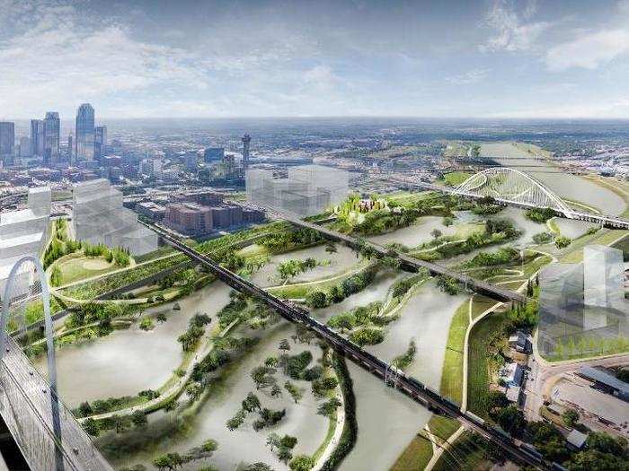 When it rains, the park will welcome the water, lead architect Michael Van Valkenburgh said at a recent conference. The park will naturally flood in controlled areas, and the water will drain into bioswales (sloped courses that absorb water).