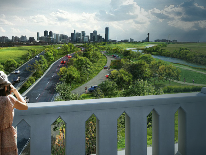 Visitors will be able to peer out using a pedestrian overpass. As seen below, a few roads will also run through the park.