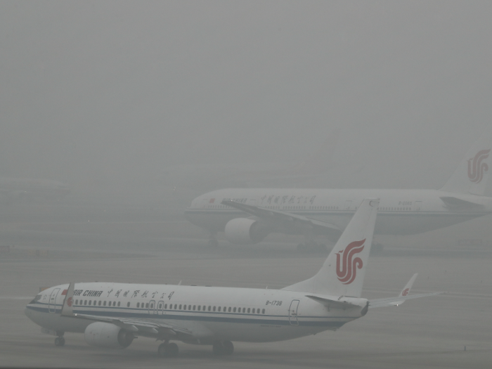 But Air China passenger planes were shrouded by heavy smog this week. Beijing Capital international airport cancelled hundreds of flights due to low visibility.