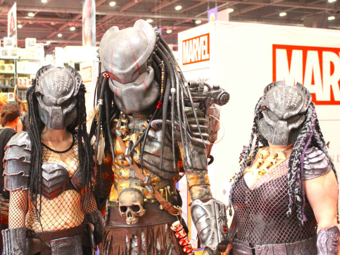 But classic sci-fi and fantasy films are also popular with the older cosplayer. Here is a family dressed as Predators from the movie and comic book series.