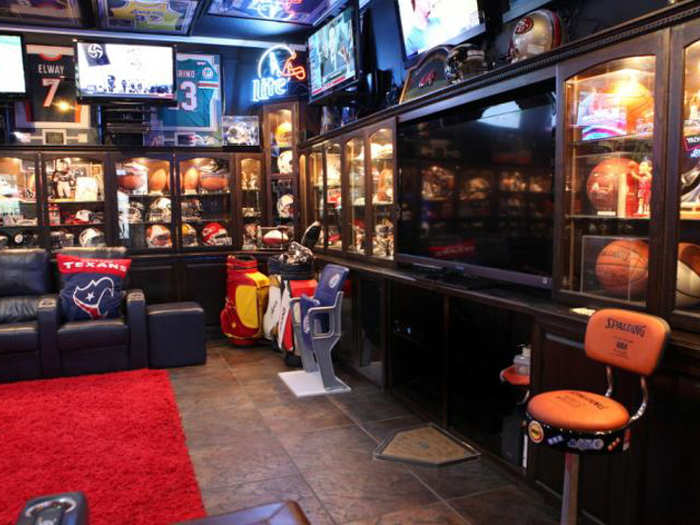 Complete with multiple television sets and plenty of sports memorabilia, Barnes