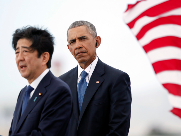 Abe: "As the prime minister of Japan, I offer my sincere and everlasting condolences to the souls of those who lost their lives here, as well as to the spirits of all the brave men and women whose lives were taken by a war that commenced in this very place."