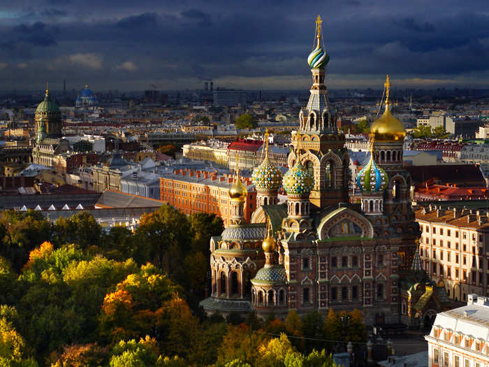 He soared over the Church of Spilt Blood in Saint Petersburg, Russia.