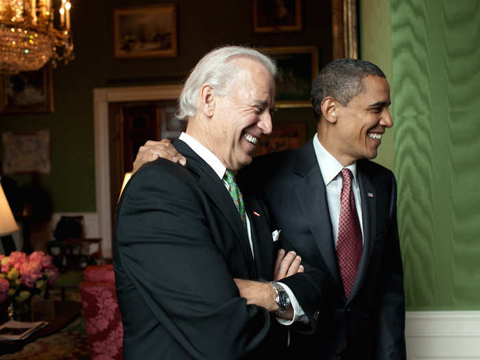 Obama and Biden wait to be introduced before the Fatherhood Town Hall at the White House on June 19, 2009.