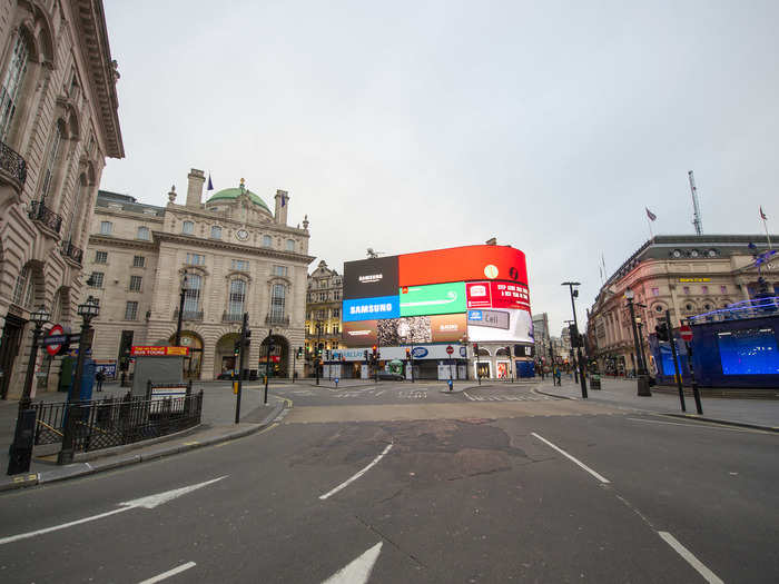 Even tourist hotspot Piccadilly Circus was next to empty.