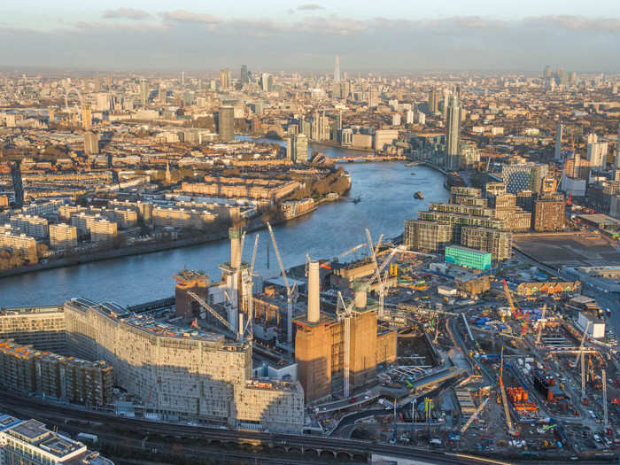 Battersea Power Station, seen here with the development of Nine Elms behind, is set to become Apple