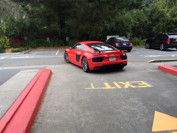 OK, enough about parking and seats and steering wheels. Time to drive. You can tell how wary I am of curbs in this car by how wide this left turn is.