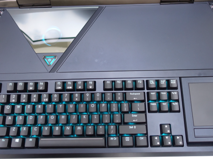 There’s a full-size mechanical keyboard on here, too, much like the ones you’d use with a desktop.