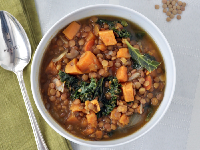 Lentil sweet potato kale soup