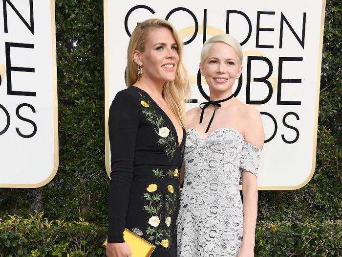 Busy Phillips wore a black floral gown while best friend Michelle Williams paired a choker with her lace dress.