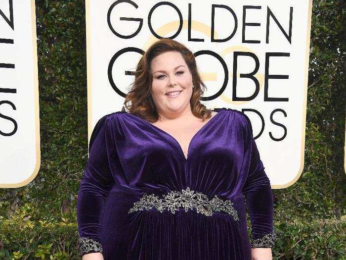 "This Is Us" star Chrissy Metz wore this purple number with detailing at the waist.