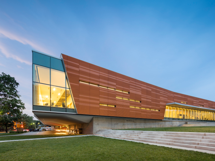 Kansas: The Lawrence Public Library in the town of Lawrence uses a combination of glass, wood, and concrete that won it a 2016 AIA/ALA Library Building Award.