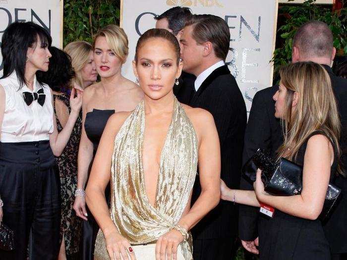 Never one to shy away from low-cut necklines, JLo rocked this gold gown at the Golden Globes in 2009.