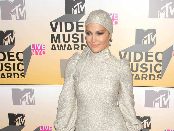 JLo went for neutral tones with some sparkle (and a matching beanie) at the MTV Video Music Awards later that year.