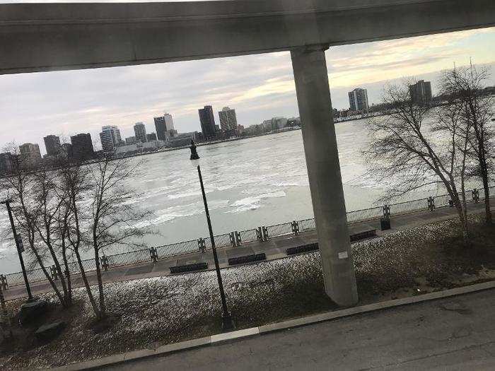 You can see Canada from the Detroit auto show. Also, lots of ice floating in the Detroit River. It was COLD!