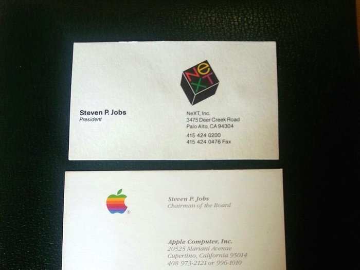 Apple later moved to 20525 Mariani Avenue, Cupertino, as this old set of business cards shows.