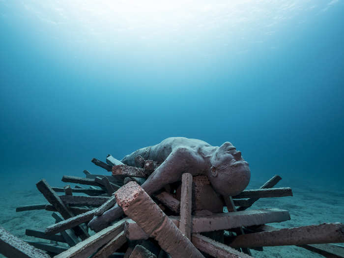 Made using a mold from a local fisherman, "The Immortal Pyre" represents a traditional funeral pyre using concrete sticks.