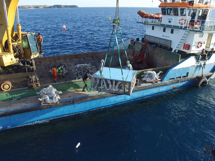 The museum, which was built over two years and takes up 50 x 50 metres of "lifeless sandy seabed," aims to "create a strong visual dialogue between art and nature" by creating a "large scale artificial reef."