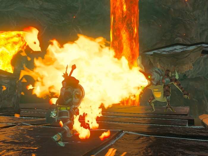 But as we all know, extreme temperature is no deterrent for Link. He just suits up, puts up his shield, and goes in. This appears to be a fire temple, of sorts.