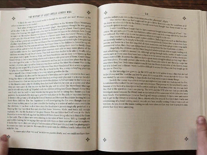 The text of "The History of the Lucky Smells Lumbermill" in "The Miserable Mill" is actually just an article from The Daily Punctilio.