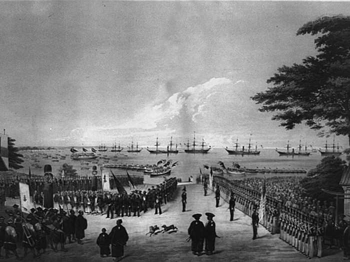 But this ended when American Commodore Matthew C. Perry docked in Edo in 1853. Perry negotiated the opening of two main ports with the Japanese government, leading to severe inflation and subsequent protests from residents.