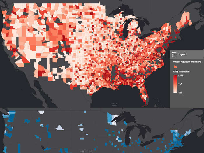 People in red counties are 3% more likely to watch the NFL during regular season.