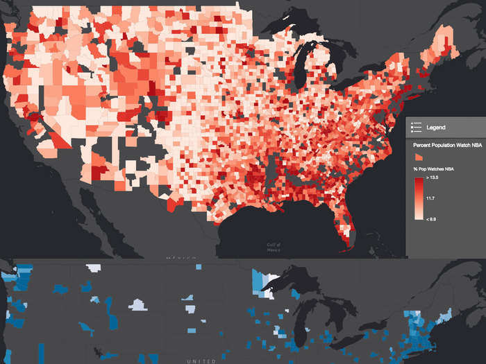 People in red counties are 18% less likely to watch the NBA during regular season.