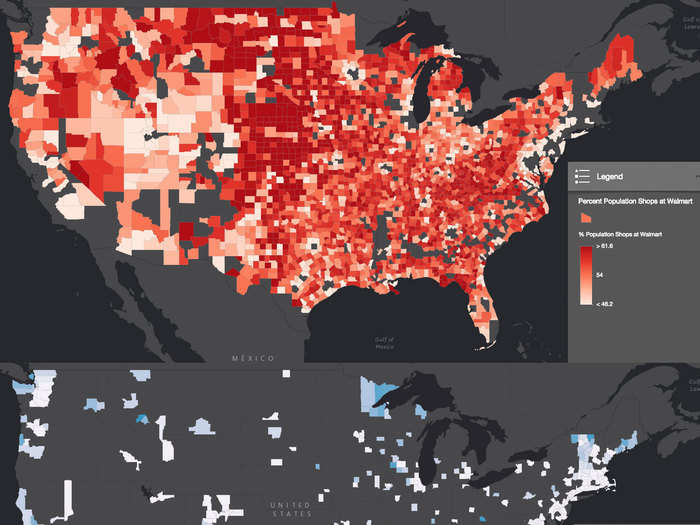 People in red counties are 22% more likely to shop at Walmart.